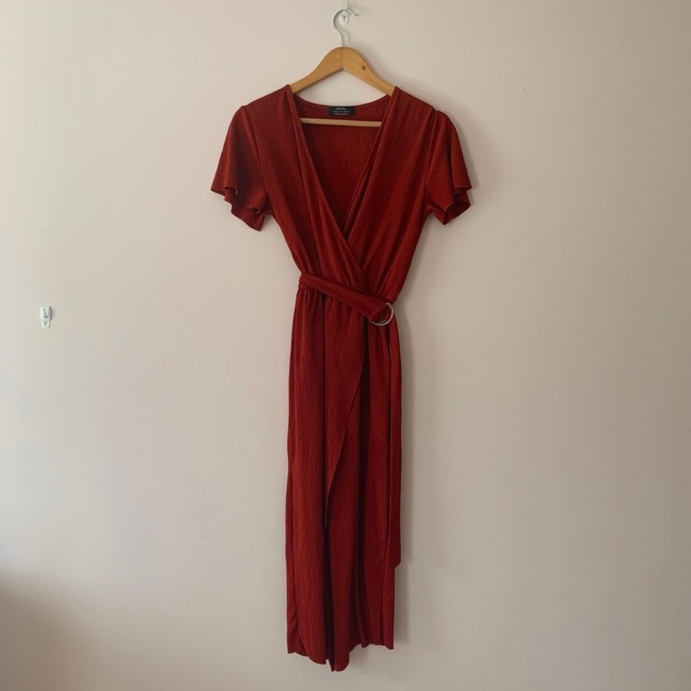 💌SOLD💌Bershka Brick Red Midi Faux Wrap Dress SZ Small